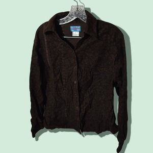 cre8ions Floral Corduroy Brown Top Size Large